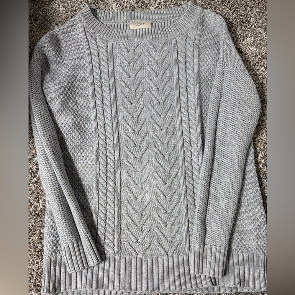 LOFT Light Gray Cable Knit Women's Sweater